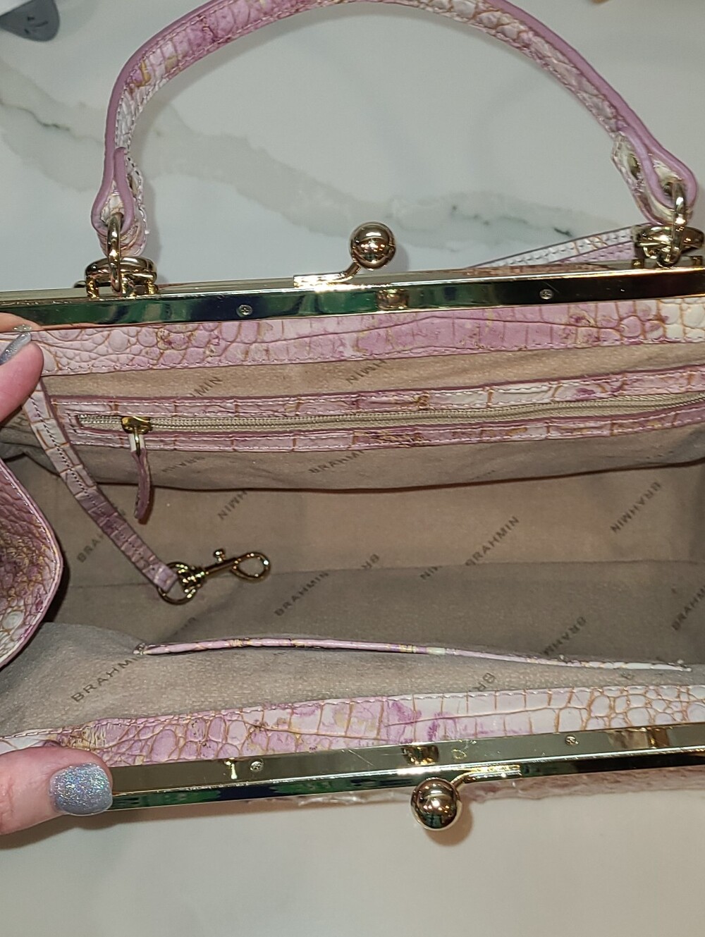 Brahmin Lilac Melbourne Juliette Kisslock Satchel Shoulder Bag RARE Pristine - Picture 12 of 16